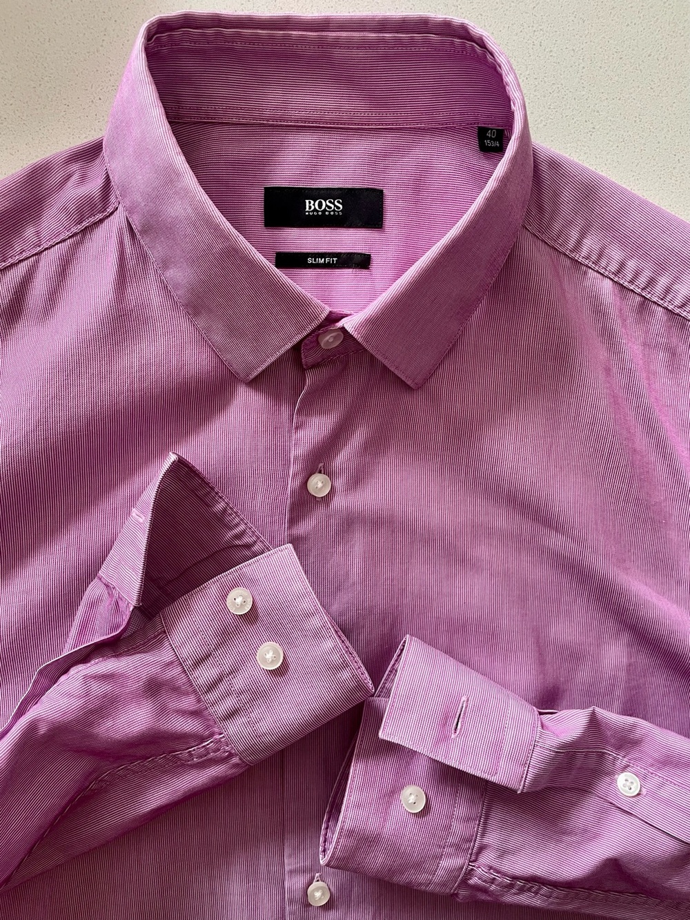 Hugo Boss - all cotton pink coloured dress shirt Size 40 (15 3/4”neck)